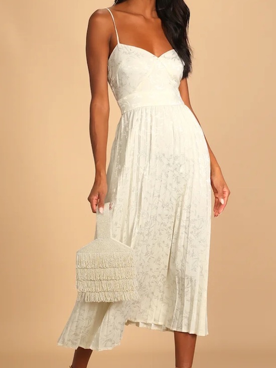 Lulus Dresses & Skirts - NWT Lulus Regal Romance Ivory Floral Jacquard Pleated Satin Midi Dress